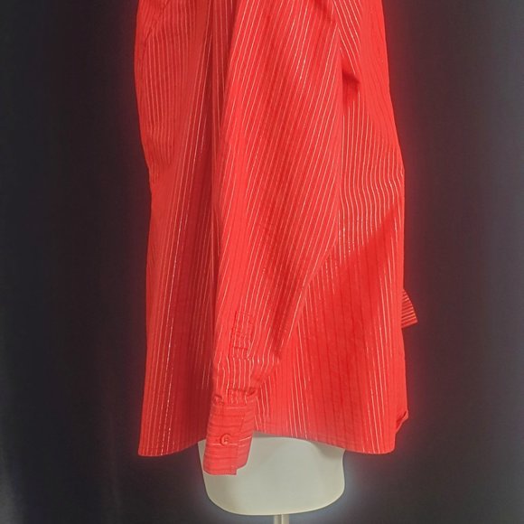Red with Silver/BLK.Vertical Stripes Fashion Bug Woman's Button Up Blouse SZ. 1X - Picture 9 of 10